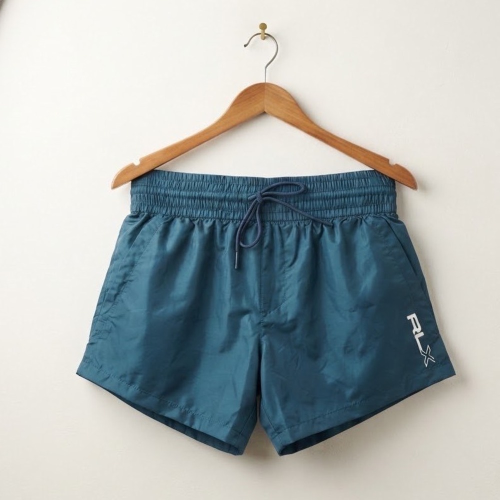 RLX Ralph Lauren Womens Teal Blue Smocked Waist Athletic Running Shorts Small